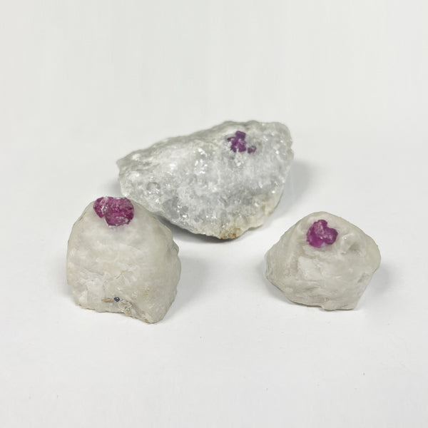 3 Piece Natural Ruby Crystal Specimens – Raw Mineral Stones for Collectors & Healing