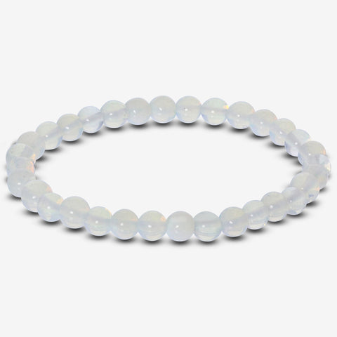 White Opalite Gemstone Bead Unisex Stretch Bracelet - Gem Avenue