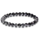 6mm Snowflake Obsidian Gemstone Bead Unisex Stretch Bracelet