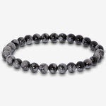 6mm Snowflake Obsidian Gemstone Bead Unisex Stretch Bracelet