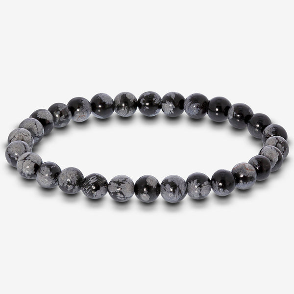 Snowflake Obsidian Gemstone Bead Unisex Stretch Bracelet - Gem Avenue