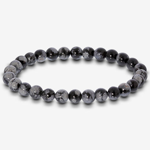 Snowflake Obsidian Gemstone Bead Unisex Stretch Bracelet - Gem Avenue