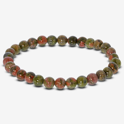 Unakite Gemstone Bead Unisex Stretch Bracelet - Gem Avenue