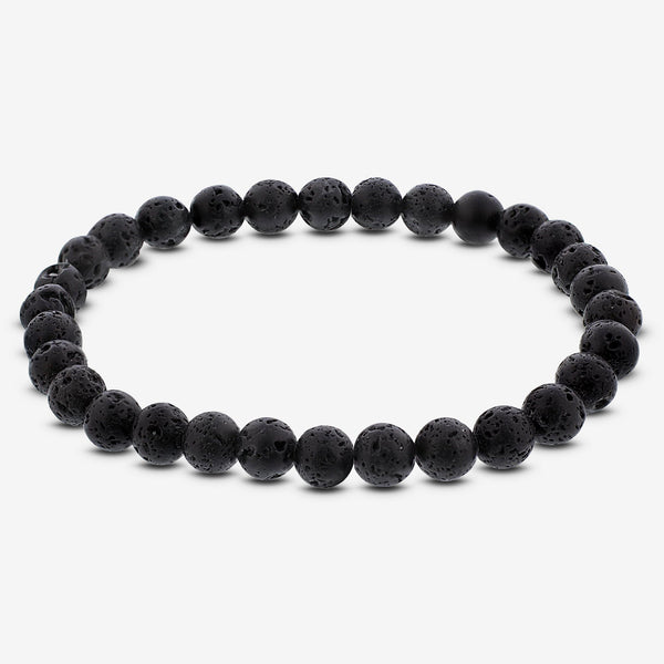 Black Lavastone Gemstone Bead Unisex Stretch Bracelet - Gem Avenue