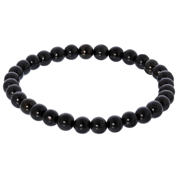 Black Jet Stone Gemstone Bead Unisex Stretch Bracelet - Gem Avenue