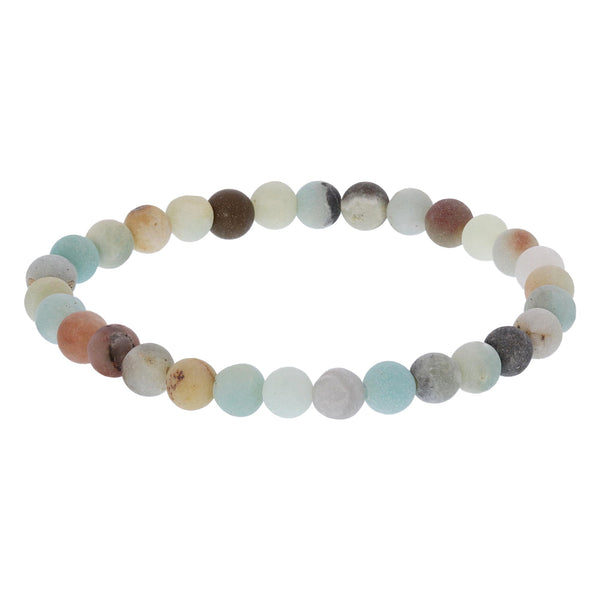 Matte Amazonite Gemstone Bead Unisex Stretch Bracelet - Gem Avenue