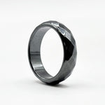 Faceted Hematite Band Ring Polished Black Metallic Finish, Modern Unisex Jewelry
