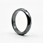 Faceted Hematite Band Ring 4mm Polished Black Metallic Finish, Minimalist Unisex Jewelry