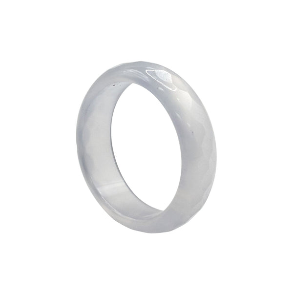 Natural Blue Agate Band Ring Polished Gemstone Jewelry