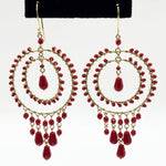 Red Czech Crystal Bead Chandelier Earrings Elegant Gold Tone Boho Dangle Earrings