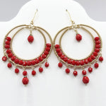Red Czech Bead Hoop Chandelier Earrings Gold Tone Boho Dangle Earrings with Hypoallergenic Stainless Steel Hooks