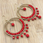Red Czech Bead Hoop Chandelier Earrings Gold Tone Boho Dangle Earrings with Hypoallergenic Stainless Steel Hooks