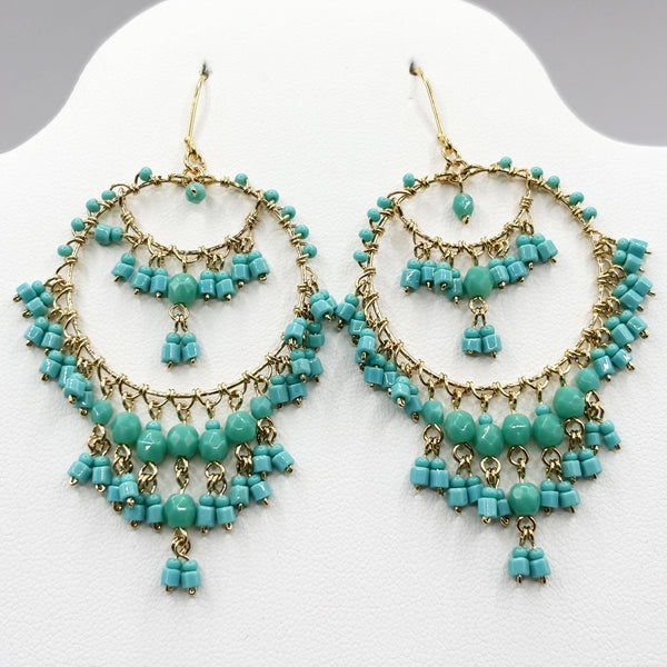 Bohemian Fire Polished Beaded Chandelier Earrings in Hypoallergenic Stainless Steel