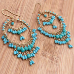 Bohemian Fire Polished Beaded Chandelier Earrings in Hypoallergenic Stainless Steel