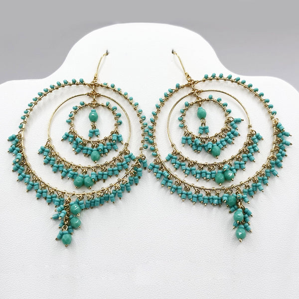 Bohemian Fire Polished Beaded Triple Hoop Earrings in Hypoallergenic Stainless Steel