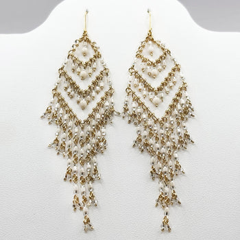 Bohemian Fire Polished Beaded Chevron Fringe Earrings in Hypoallergenic Stainless Steel