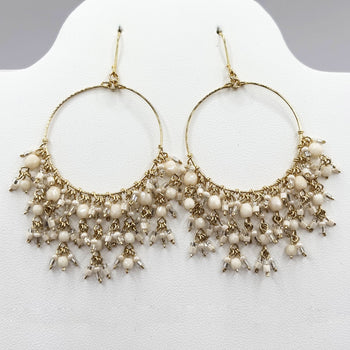 Bohemian Fire Polished Beaded Hoop Tassel Earrings in Hypoallergenic Stainless Steel