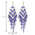 Bohemian Cobalt Blue Fire Polished Beaded Chevron Earrings in Hypoallergenic Steel