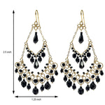 Black Czech Bead Chandelier Earrings Lightweight Hypoallergenic Boho Jewelry - MPER158