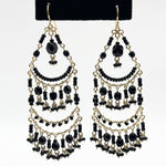 Fire Polished Black Bead Chandelier Earrings Hypoallergenic Stainless Steel Boho Jewelry - MPER159