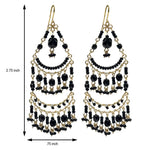 Fire Polished Black Bead Chandelier Earrings Hypoallergenic Stainless Steel Boho Jewelry - MPER159