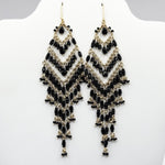 Black Fire Polished Beads Extra Long Chandelier Earrings in Gold Tone Handmade Elegant Statement Jewelry - MPER160