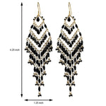 Black Fire Polished Beads Extra Long Chandelier Earrings in Gold Tone Handmade Elegant Statement Jewelry - MPER160