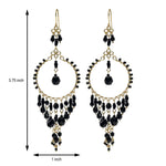 Black Fire Polished Beads Chandelier Hoop Earrings in Gold Tone Handmade Elegant Statement Dangle Jewelry - MPER162