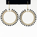 Black Czech Beads Oval Hoop Earrings in Gold Tone Handmade Minimalist Dangle Jewelry - MPER163