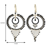Black Czech Beads Chandelier Hoop Earrings in Gold Tone Handmade Elegant Dangle Statement Jewelry - MPER164