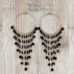 Fire Polished Beads Chandelier Hoop Earrings in Gold Tone Handmade Elegant Dangle Jewelry - MPER166