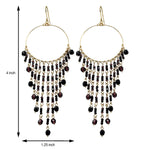 Fire Polished Beads Chandelier Hoop Earrings in Gold Tone Handmade Elegant Dangle Jewelry - MPER166
