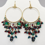 Gold Tone Hoop Chandelier Earrings with Multicolor Fire Polished Beads Hypoallergenic Stainless Steel