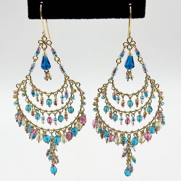 Fire Polished Bead Chandelier & Teardrop Earrings Hypoallergenic Stainless Steel Hooks