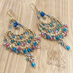 Fire Polished Bead Chandelier & Teardrop Earrings Hypoallergenic Stainless Steel Hooks