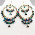 Gold Tone Chandelier Earrings with Multicolor Crystal Beads Boho Dangle Statement Jewelry Hypoallergenic Stainless Steel