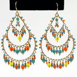 Gold Tone Multicolor Fire Polished Bead Chandelier Earrings Boho Dangle Statement Jewelry Hypoallergenic Stainless Steel