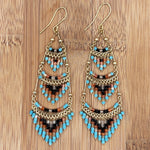 Gold Tone Tiered Chandelier Earrings with Multicolor Czech Beads Boho Dangle Statement Jewelry for Women