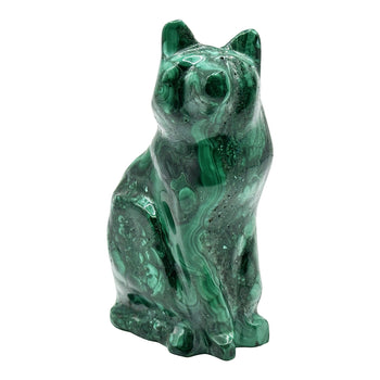 Natural Malachite Cat Carving - Gem Avenue