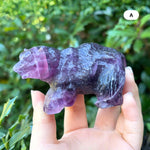 Hand Carved Purple Fluorite Crystal Bear Figurine for Healing, Meditation, Focus & Unique Home Decor - RAN526