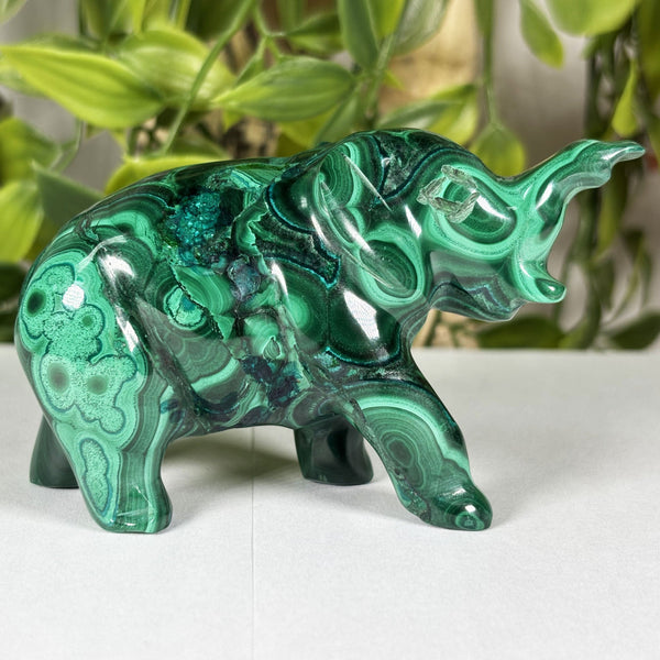 Malachite Gemstone Elephant Figurine - Gem Avenue Retail