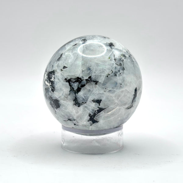 Rainbow Moonstone Sphere with Black Tourmaline Inclusions, Natural Healing Crystal Ball for Meditation, Energy Cleansing & Home Decor - RBL337