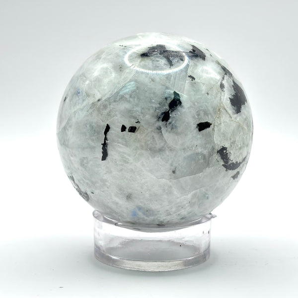 Rainbow Moonstone Sphere with Black Tourmaline Inclusions, Natural Healing Crystal Ball for Meditation, Energy Cleansing, & Home Decor - RBL338