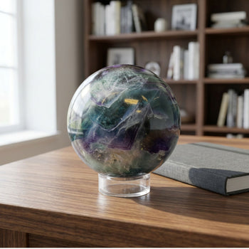 Rainbow Fluorite Sphere 2.25" Polished Purple and Green Crystal Ball Home Decor