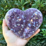 Natural Purple Amethyst Heart-Shaped Crystal Geode on Stand for Home Decor, Meditation & Healing - RGD823