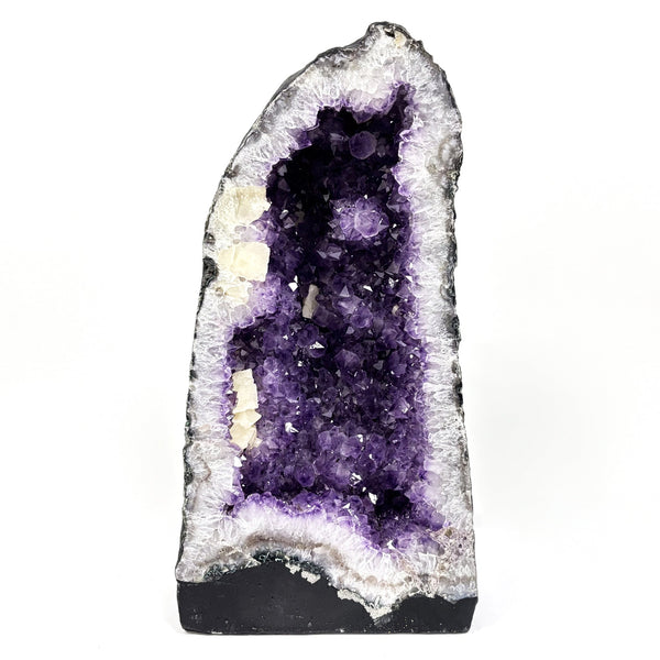 Dark Purple Amethyst with Calcite Crystal Geode - Gem Avenue Retail