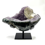 Natural Amethyst and Calcite Crystal Geode on Stand for Energy Healing, Meditation, Home Decor & Crystal Collection - RGD833