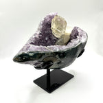 Natural Amethyst and Calcite Crystal Geode on Stand for Energy Healing, Meditation, Home Decor & Crystal Collection - RGD833