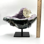 Natural Amethyst and Calcite Crystal Geode on Stand for Energy Healing, Meditation, Home Decor & Crystal Collection - RGD833