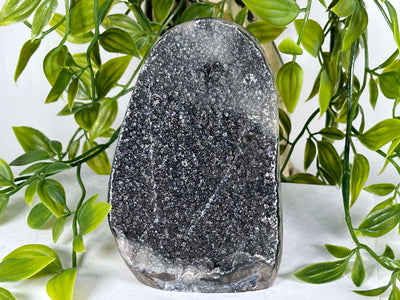 Natural Black Amethyst Druzy Geode Standing Cluster Sparkly Crystal Decor - RGD863